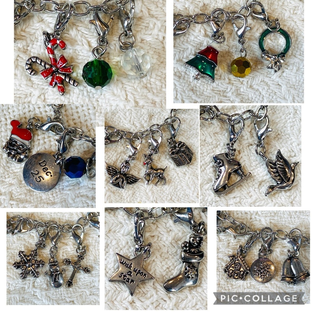 Christmas Holiday Charm Nicklace Santa Snowman Angel Wreath‎ Jingle Bell Gift